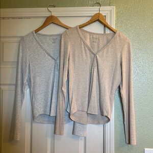 Set of 2 AE Henley Tops with cute lace edging - Beige and Grey